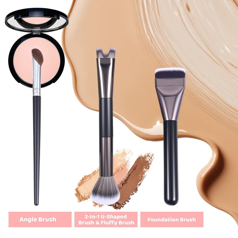 Jeffdad 5Pcs Nose Contour Brushes, 2-In-1 U-Shaped Brush and Fluffy Brush, Nose Brushes Set for Nose Sculpting and Defining,Highlight Blush Contouring - Image 5